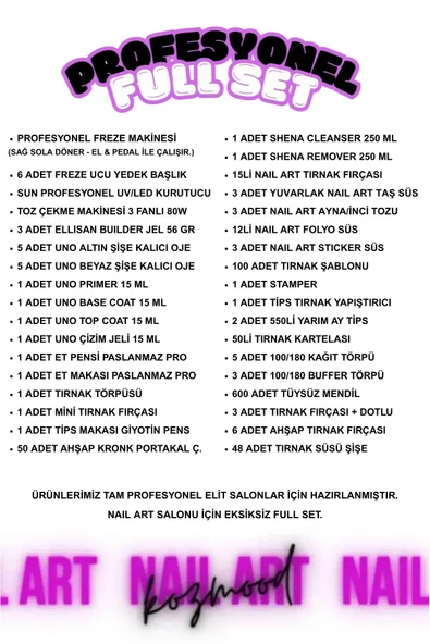 KOZMOOD Kalıcı Oje - Protez Tırnak Seti Salon Set:1 (FREZE UV/LED AKSESUAR FULL PARÇA) Ojeler Yenilendi - 2