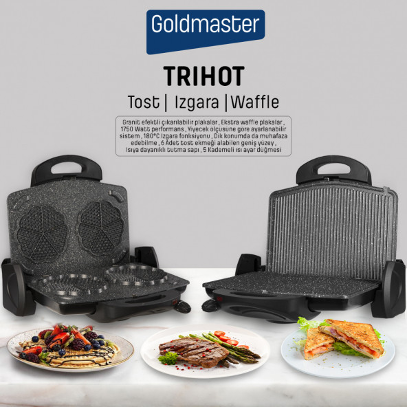 Goldmaster Trihot IN-7464 3in1 Granit Waffle Tost Makinesi