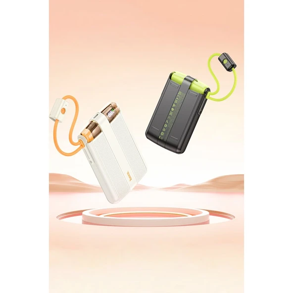 Hoco J127 10.000 mAh Dijital Göstergeli Dual Kablolu 20W PD Mini Powerbank - Beyaz - 3