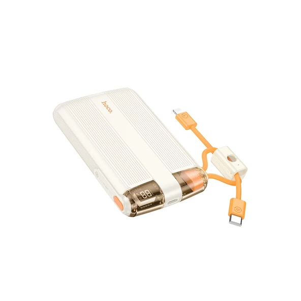 Hoco J127 10.000 mAh Dijital Göstergeli Dual Kablolu 20W PD Mini Powerbank - Beyaz - 2