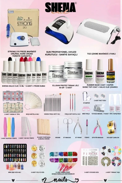 SHENA Kalıcı Oje - Protez Tırnak Deneyim Seti(STRONG FREZE-UV-TOZ ALMA | OJE-ELLİSAN JEL | AKSESUAR) - 2