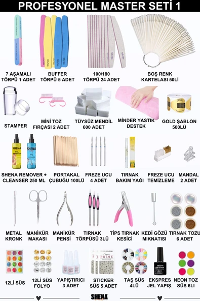 SHENA Kalıcı Oje - Protez Tırnak Elit Salon Seti 1 (FREZE-UV-TOZ ALMA | 20Lİ OJE - BUILDER JEL | AKSESUAR) - 3