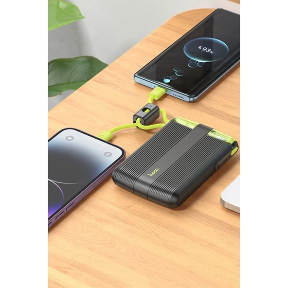 Hoco J127 10.000 mAh Dijital Göstergeli Dual Kablolu 20W PD Mini Powerbank - Beyaz - 4