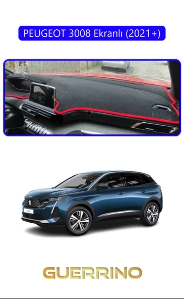 NEYA  PEUGEOT 3008 ekranlı (2021+)TORPİDO KORUMA HALISI MAVİ KENAR
