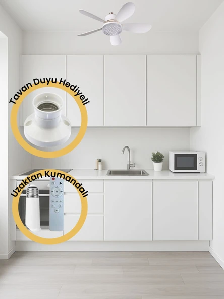 RBR Tavan Vantilatörü 3 Renk Led Işık 3 kademe Hız Modu Sessiz 5 Kanat kumandalı Fan