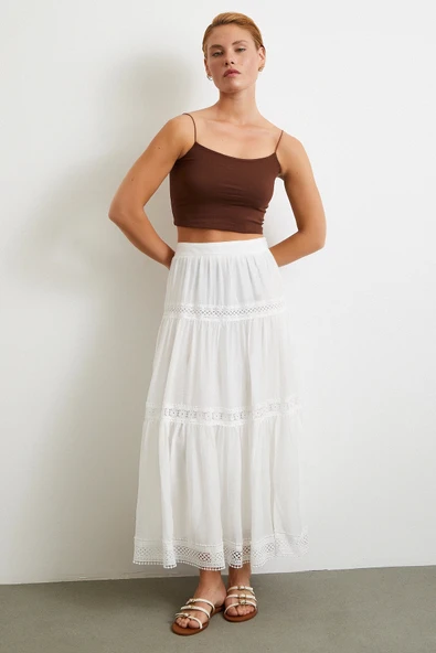 Dantelli Maxi Etek Beyaz - 3