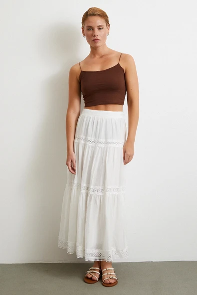 Dantelli Maxi Etek Beyaz - 2