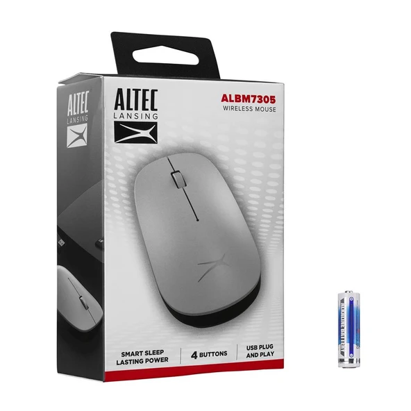 Altec Lansing ALBM7305 Gümüş 2.4GHz USB 1600DPI Alkalin Pilli Kablosuz Mouse - Resim 2