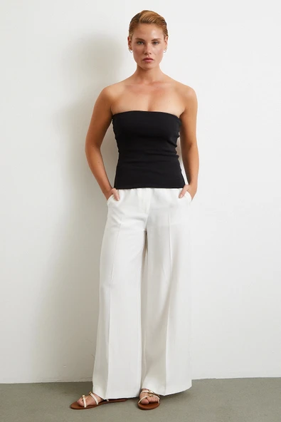 Geniş Paça Palazzo Pantolon Ekru ürün görseli