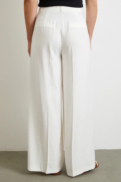Geniş Paça Palazzo Pantolon Ekru - Resim 5