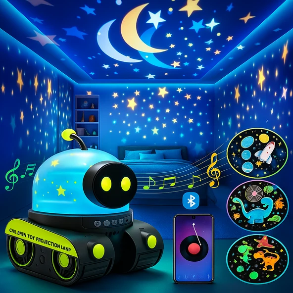 Tank Robot 12 Film Projeksiyon Lamba Bluetooth Hoparlör Gece Lambası - 3