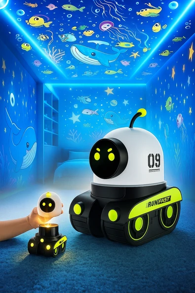 Tank Robot 12 Film Projeksiyon Lamba Bluetooth Hoparlör Gece Lambası