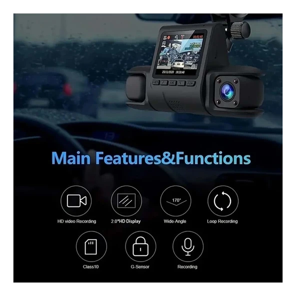 360° Kapsama Sunan GLRTECH Araç Kamerası – 3 Lensli, Full HD, Park Monitörü, Gece Görüş, Hareket Sensörü - 3