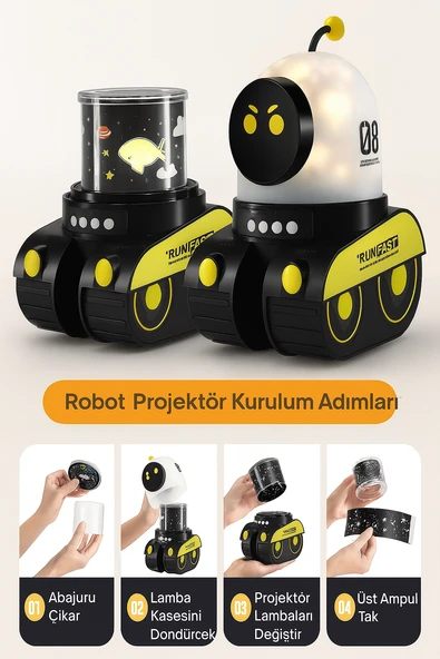 Tank Robot 12 Film Projeksiyon Lamba Bluetooth Hoparlör Gece Lambası - 5