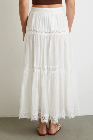 Dantelli Maxi Etek Beyaz - 5