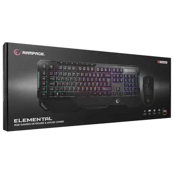 Rampage KM-R96 ELEMENTAL Siyah RGB Aydınlatmalı Q Oyuncu  Klavye ve Mouse Gaming Set 7200dpı - 2