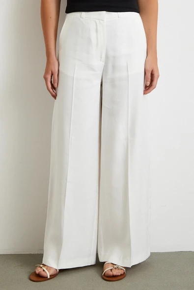 Geniş Paça Palazzo Pantolon Ekru - Resim 3