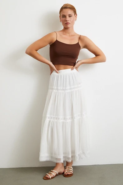 Dantelli Maxi Etek Beyaz