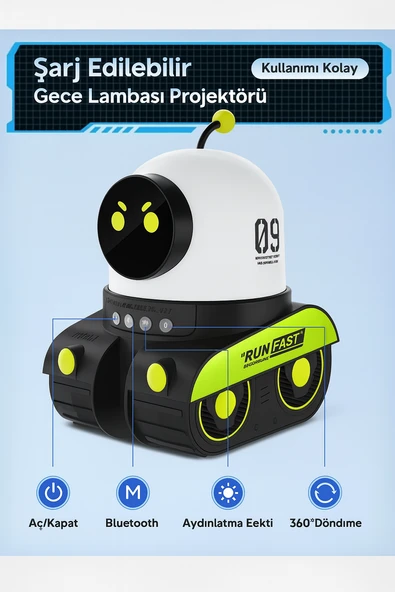 Tank Robot 12 Film Projeksiyon Lamba Bluetooth Hoparlör Gece Lambası - 4