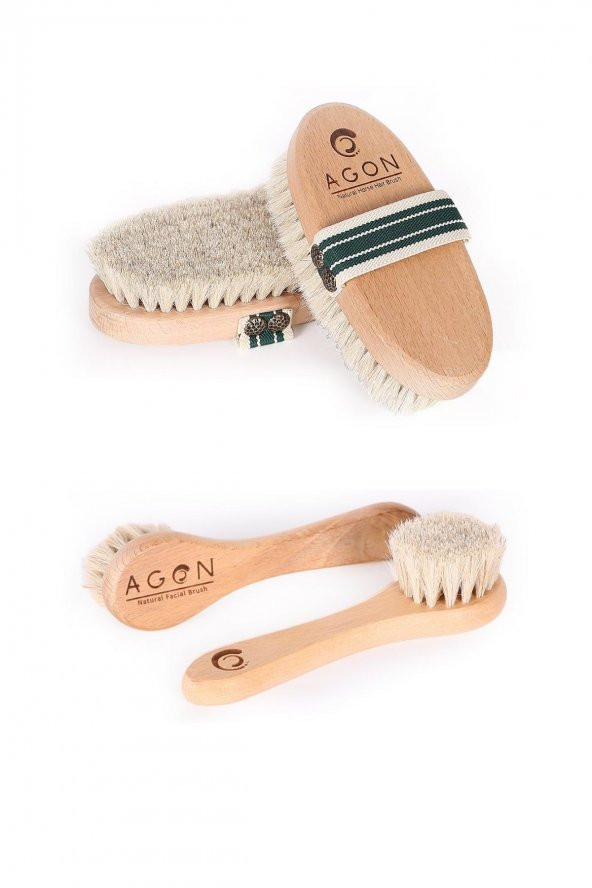 Doğal At Kılı Selülit Fırçası ve Doğal At Kılı Yüz Bakım Fırçası Seti