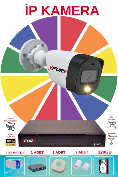 FURY 1 Li Ip Güvenlik Kamera Seti Sesli 4mp Gece Renkli Su Geçirmez 5515s 320GB ürün görseli