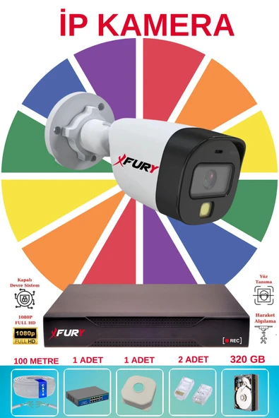 FURY 1 Li Ip Güvenlik Kamera Seti Sesli 4mp Gece Renkli Su Geçirmez 5515s 320GB - Resim 2