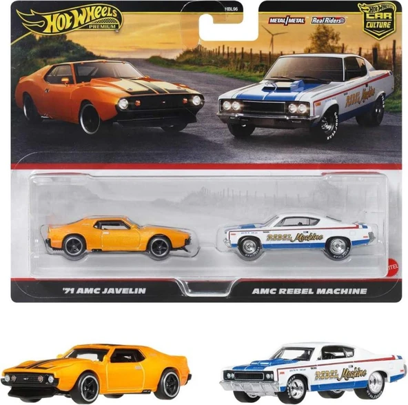 1:64 Hot Wheels Premium Car Culture 2'li Paket 71 AMC JAVELIN & AMC REBEL MACHINE HBL96 - JBL06