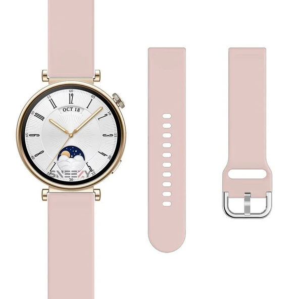 Sneezy Huawei Watch GT4 41mm İle Uyumlu 18mm PureLux Soft Tokalı Silikon Kordon  Pudra - Resim 5