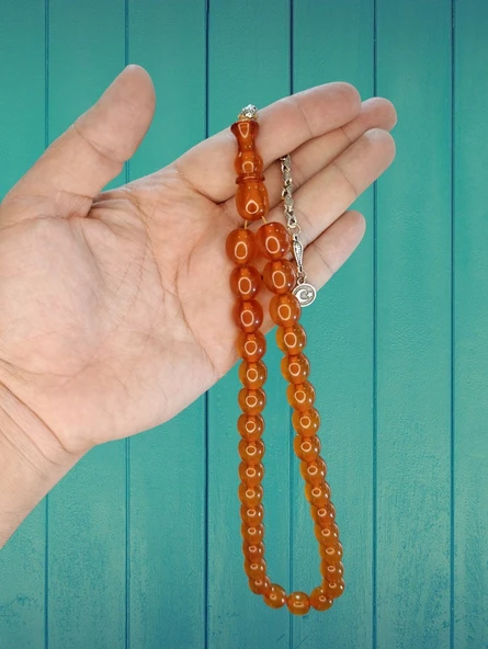 SIKMA KEHRİBAR TESBİH BAL RENK KÜRE KESİM 12.5MMX14MM T-825 - Resim 2