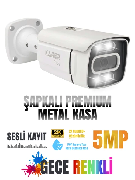 Karer Plus B251-WP 5MP Metal Kasa Sesli Kayıtlı Gece Renkli Güvenlik Kamera