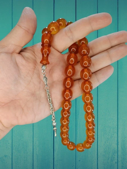 SIKMA KEHRİBAR TESBİH BAL RENK KÜRE KESİM 12.5MMX14MM T-825 ürün görseli