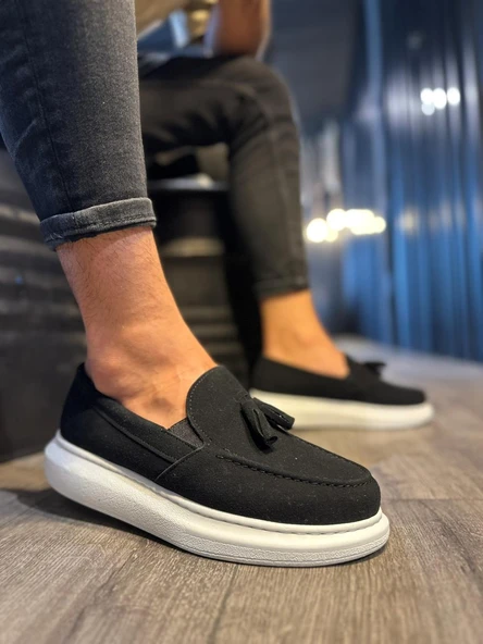 Günlük Spor Klasik Ayakkabı Siyah Süet (Beyaz Taban) - Resim 2