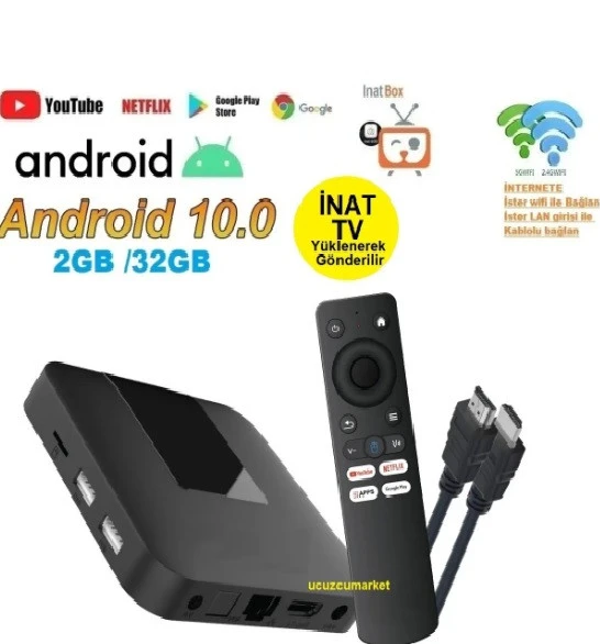 Android 10 Tv Box 2GB/32GB ( Inat Tv Yüklenerek Gönderilecektir )
