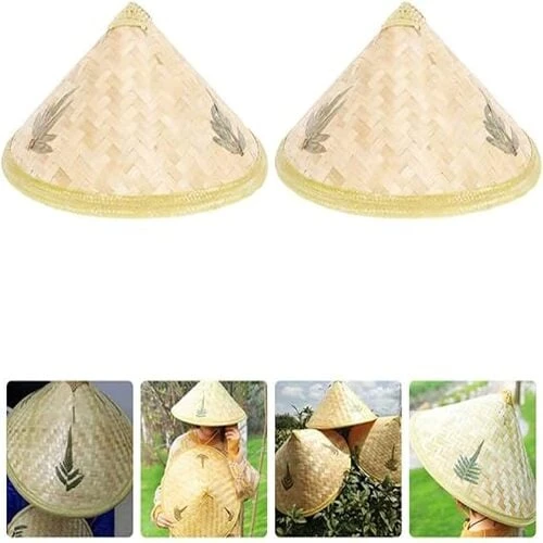 Naturel Renk Cambodia Kamboçyalı Vietnam Şapkası PVC Hasır - Resim 5