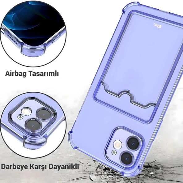 Samsung Galaxy A14 Uyumlu Kamera Korumalı Kartlıklı Köşeleri Airbag Tasarımlı Darbe Önleyici Şeffaf Silikon Kılıf - 5