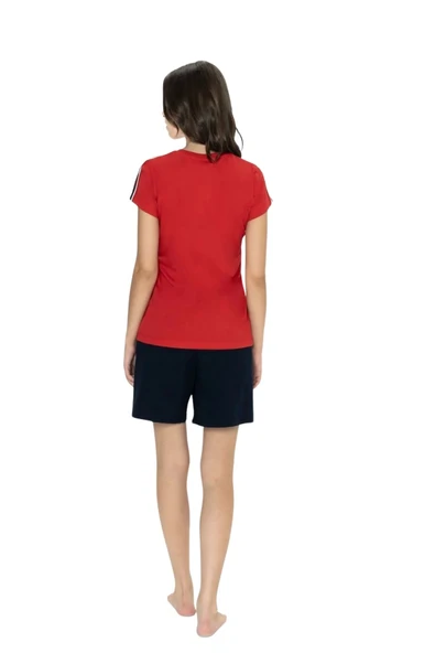 Us Polo  Kadın Kırmızı  Kısa Kollu Şortlu Pijama Takımı 20000 - Resim 3
