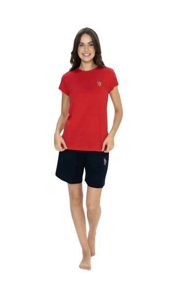 Us Polo  Kadın Kırmızı  Kısa Kollu Şortlu Pijama Takımı 20000 - Resim 2