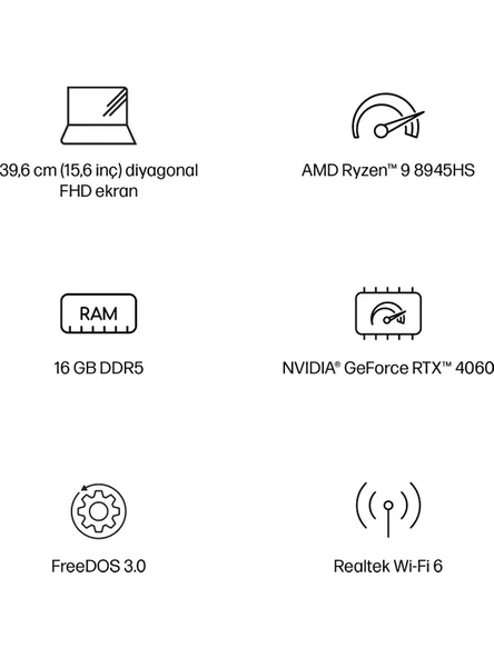 HP Victus 15-FB3007NT AMD Ryzen 9 8945HS 16GB 512GB SSD RTX4060 Freedos 15.6" Taşınabilir Bilgisayar B82WDEA - 3