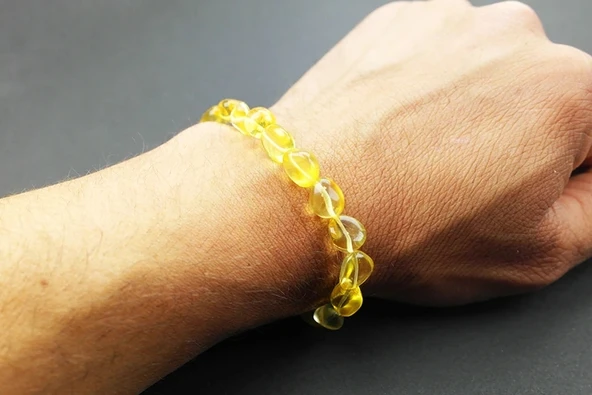 Şeffaf Limon  Doğal Kesim Damla Kehribar Yetişkin Bileklik ürün görseli