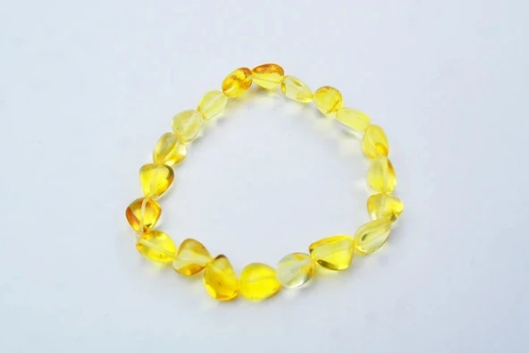 Şeffaf Limon  Doğal Kesim Damla Kehribar Yetişkin Bileklik - Resim 2