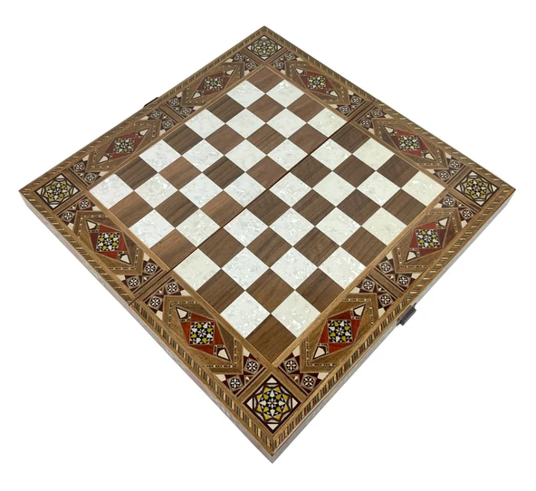 Şam İşi Marküteri İşlemeli Sedef Kakma Ahşap Tavla Takımı - Model 2 - 2