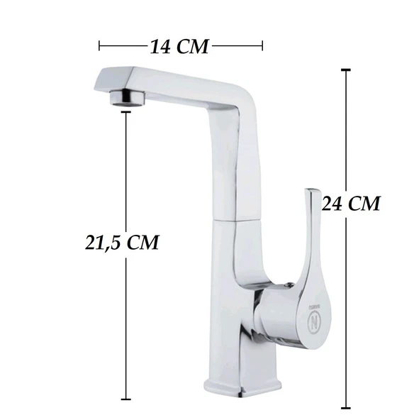 LAVABO BATARYASI KROM BANYO MUSLUK AĞIR PRİNÇ YÜKSEK GÖVDE DÖNER BORU MODERN LÜKS ARMATÜR GÜMÜŞ GRİ - 5