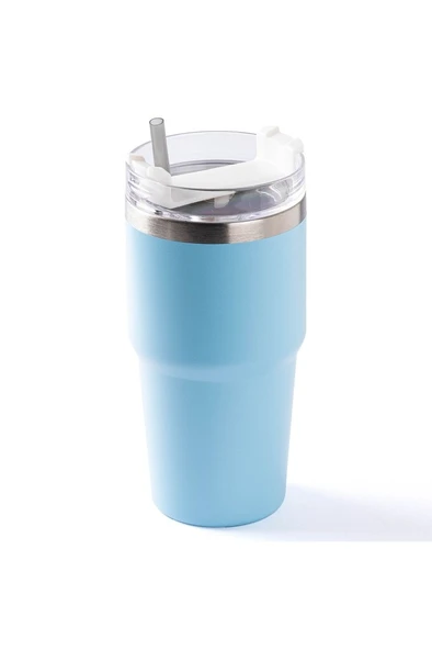 PABLO MAVİ PASLANMAZ ÇELİK PİPETLİ TERMOS BARDAK 600ML