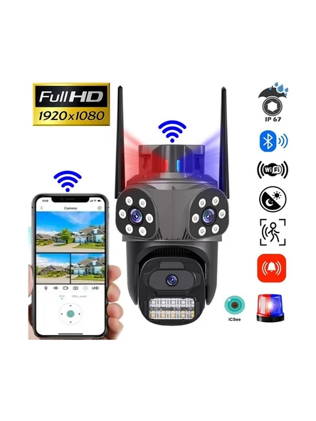 3 Kameralı Fhd Polis Çakarlı Yapay Zekalı Insan Algılamalı Wifi Dış Mekan Güvenlik Kamerası ürün görseli