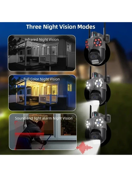 3 Kameralı Fhd Polis Çakarlı Yapay Zekalı Insan Algılamalı Wifi Dış Mekan Güvenlik Kamerası - Resim 4