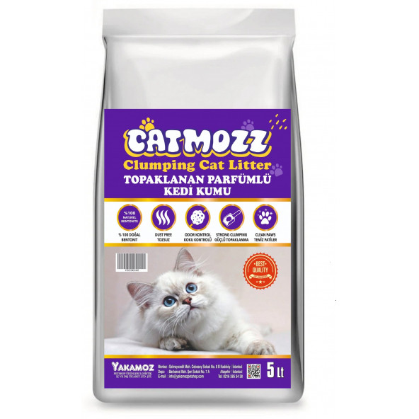 CatMozz Premium İnce Taneli Topaklanan Özel Parfümlü Bentonit Kedi Kumu 5 Lt