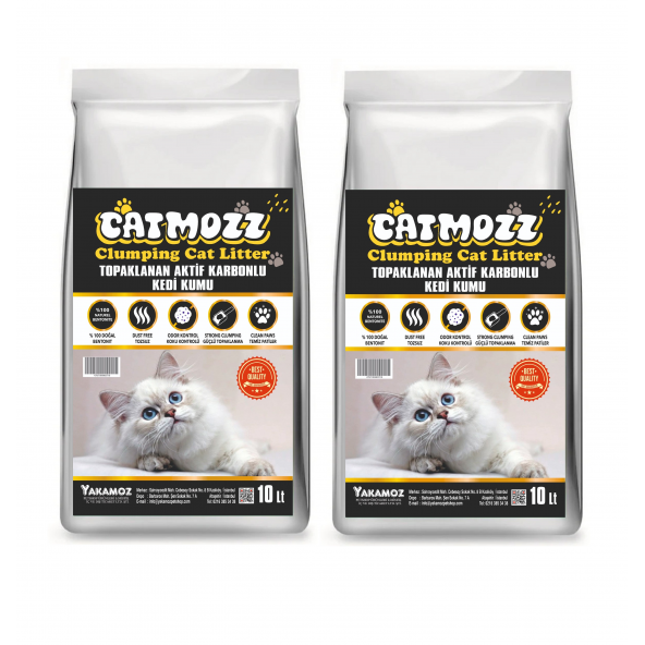 CatMozz Aktif Karbon (activated Carbon) Topaklanan Kedi Kumu 10 Lt x 2 Adet