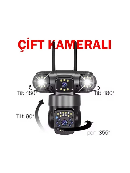 2 Kameralı Full Hd Yapay Zekalı Wifi Kablosuz Hareket Takipli Alarmlı Güvenlik Kamerası - Resim 2