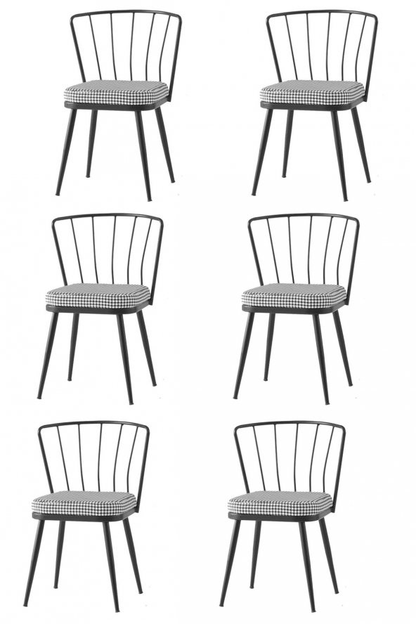 6 Adet Güneş Sandalye Mutfak Salon Yemek Odası Sandalyesi Metal Ayak