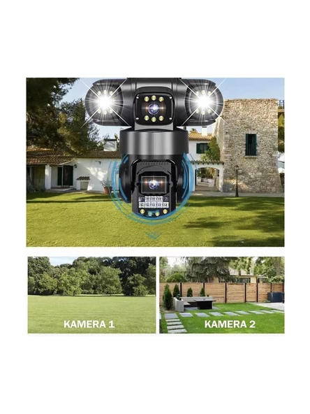 2 Kameralı Full Hd Yapay Zekalı Wifi Kablosuz Hareket Takipli Alarmlı Güvenlik Kamerası - Resim 4